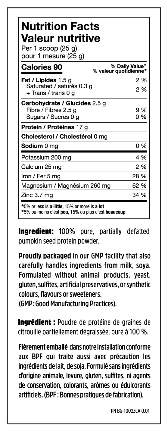 Cold Pressed Pumpkin Protein - 340g - Pumpkin Spice - Nutrition Facts