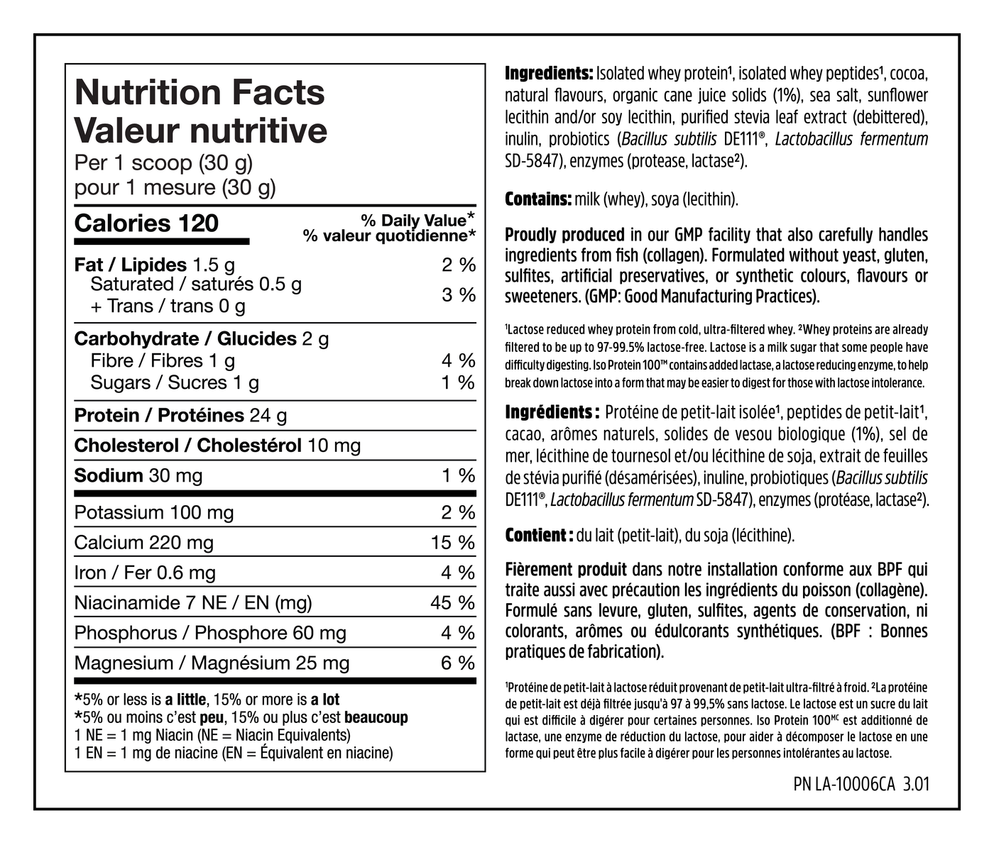 Iso Protein 100 - Nutrition Facts